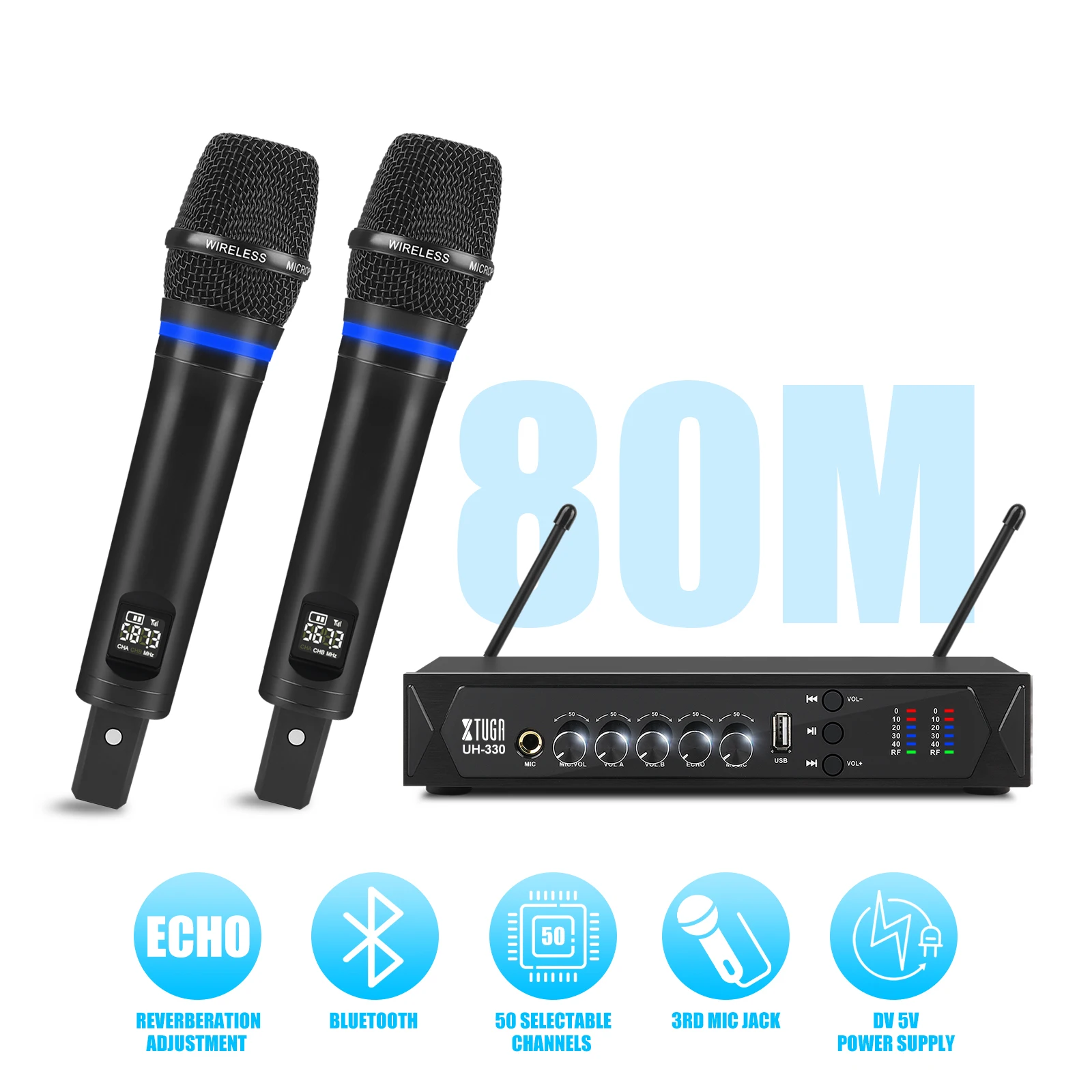 Xtuga chargeable professional karaoke  wireless microphone system with USB receiver