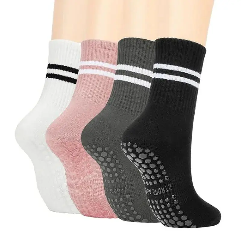 Calcetines de yoga de longitud media para mujer, medias de algodón puro antideslizantes de silicona para interiores, fitness, pilates, deportes, 1 par/6 pares