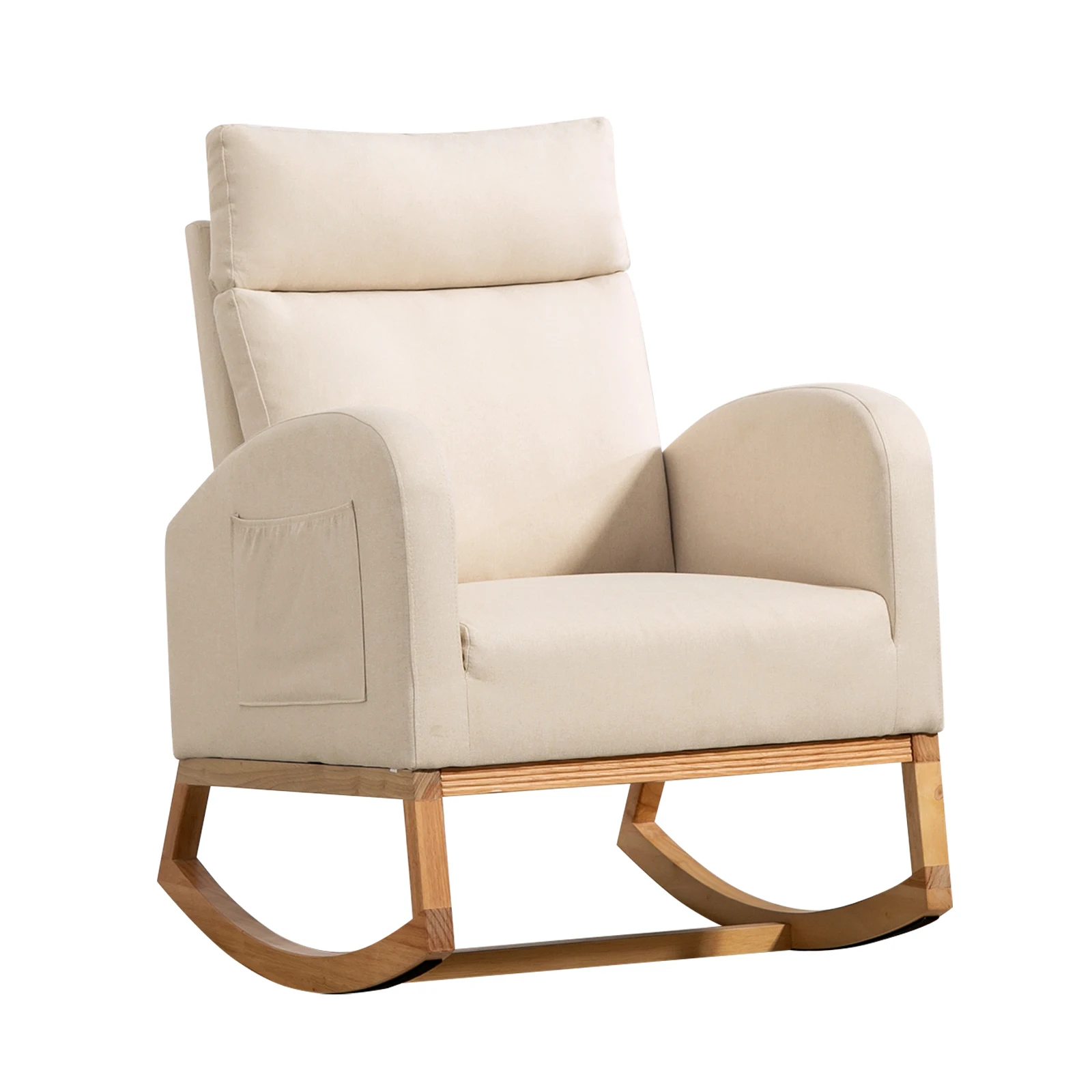 Rocking Chair Nursery Glider Chair, Upholstered Rocking Chair for Nursery with Rubber Wood Legs, Comfy High Backrest