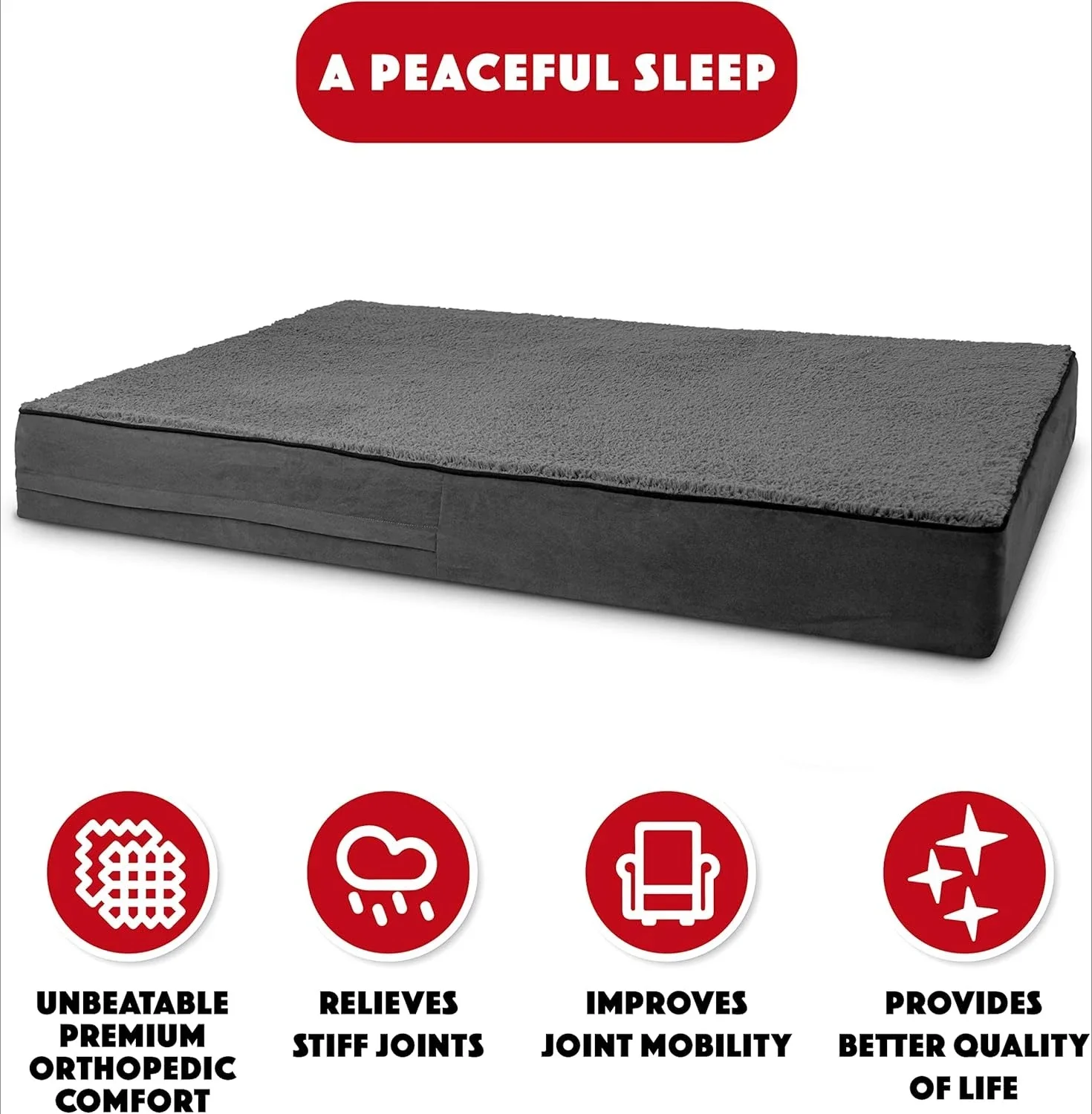 

Кровать Ортопедическая кровать из пены с эффектом памяти для собак, серый плюш XXL 54x36, облегчение боли при артрите, дисплазия бедер и локтях, после операции, меньше