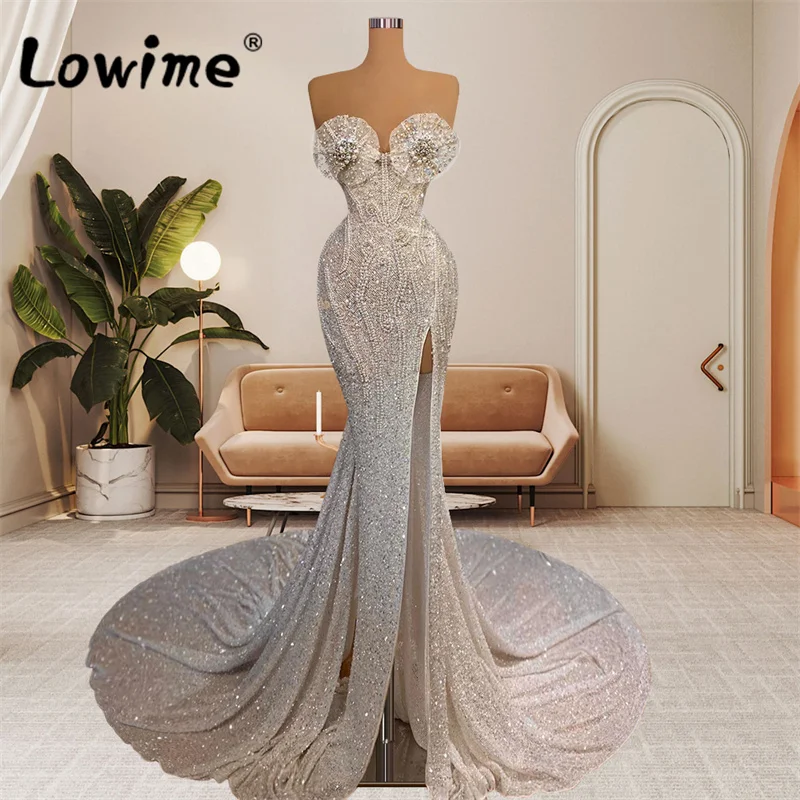 Pearls Beaded Long Celebrity Dresses Party Gowns For Women Wedding Evening Dress Elegant Mermaid Prom Dress Plus Size Customized