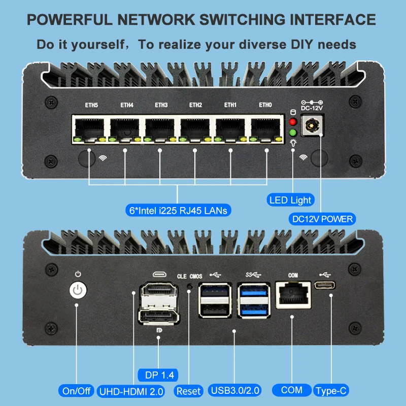 Router morbido Intel Celeron 6305 6 Lans i226-V 2.5G Mini PC senza ventola DDR4 COM DP Apparecchio firewall pfSense OPNsense ESXi Computer