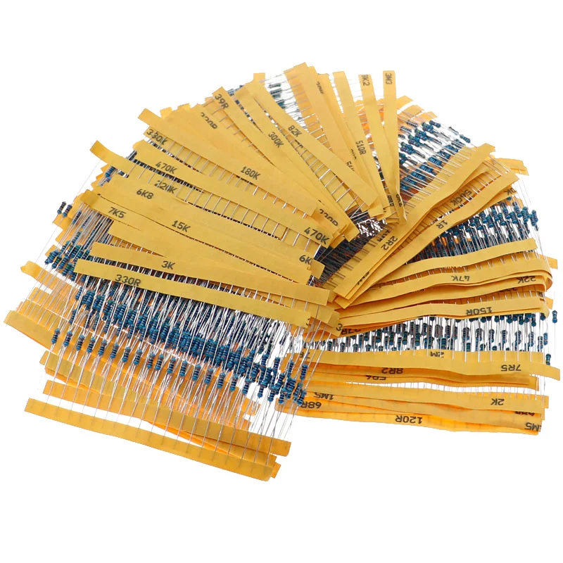 600pcs/box 30 Kinds 1/4W Resistance 1% Metal Film Resistor Pack Assorted Kit 1K 10K 100K 220ohm 1M Resistors