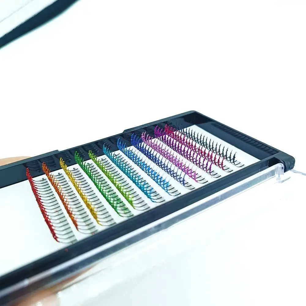 رمش تمديد أدوات ماكياج الحفلات الرموش العنقودية الفردية وهمية اللون جلدة بريق الرموش الملونة تأثيري رمش