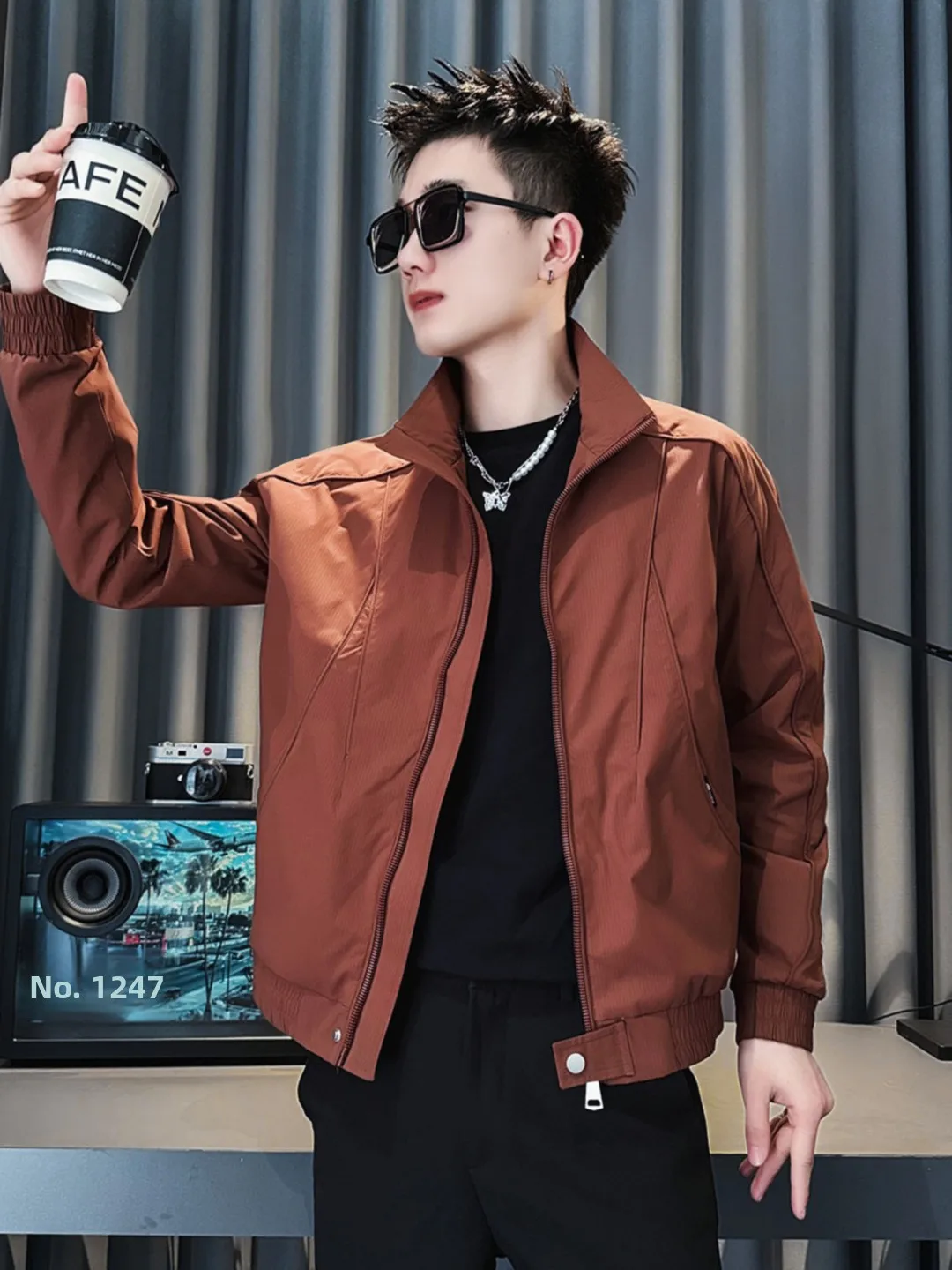 

Casual Men's Jaet 2025 Trendy Korean Version Spring Autumn Outerwear Sli Personali Youthful Polyester Ox Fabric