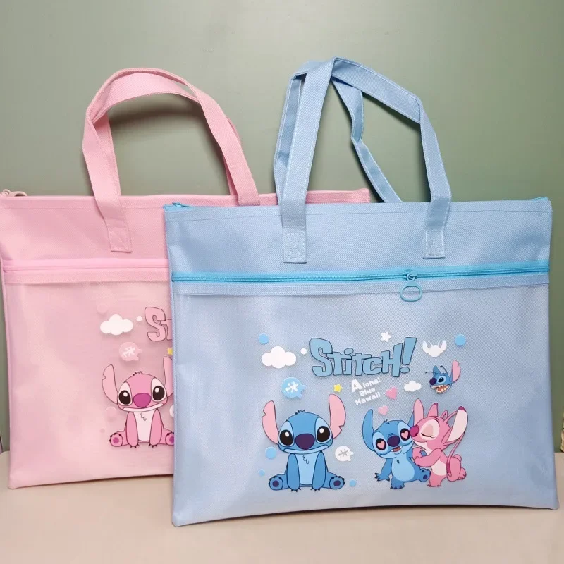 

Disney Stitch Double Layer Document Bag Multifunctional Student Book Storage Bag Portable Handbags for Children Stationery Bag