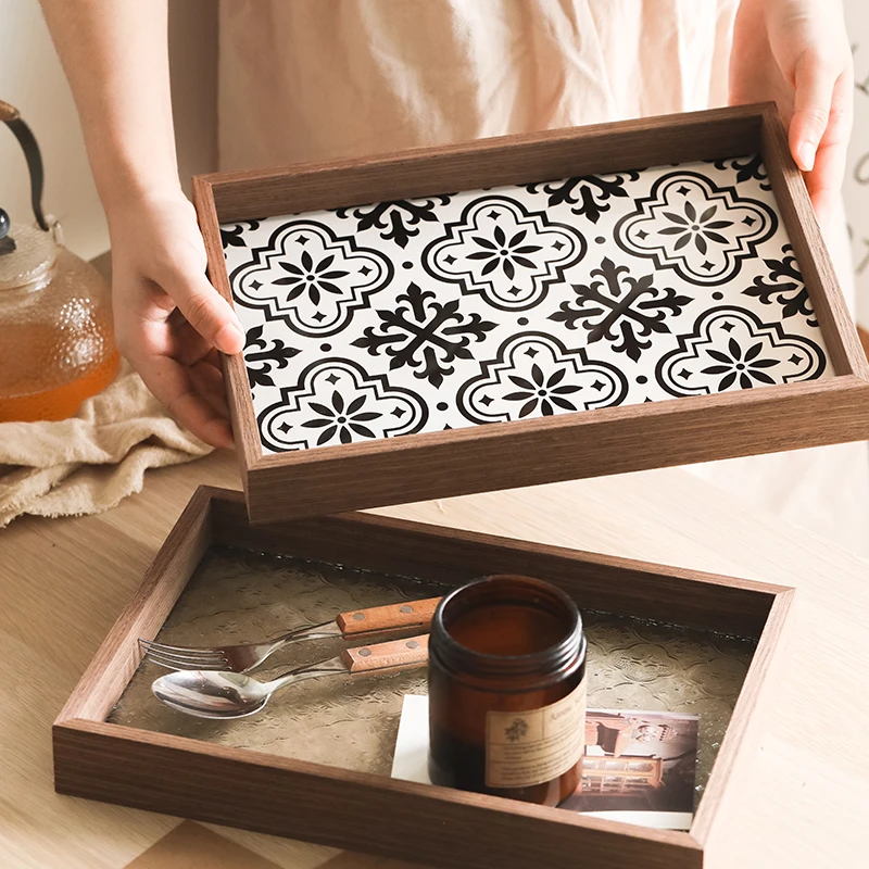 

INS style imitation wooden storage tray rectangular cup fragrance jewelry tea tray household tea cup tea set decoration