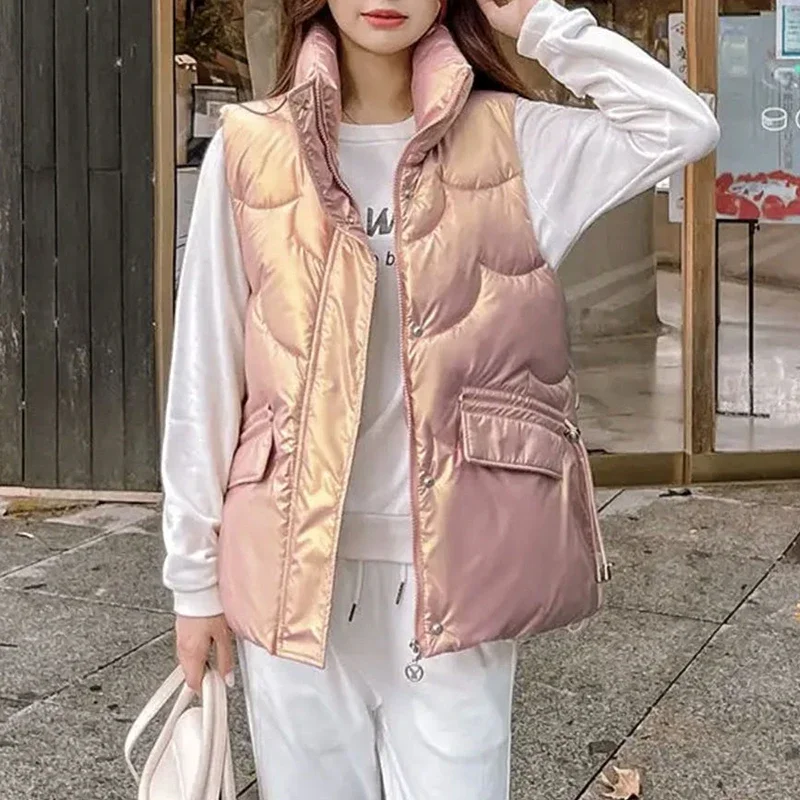 2023 Autumn Winter New Down Cotton Vest Women Short Loose Casual Waistcoat Womens Sleeveless Jacket Female Top