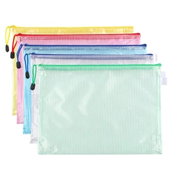 5Pcs A6/A4 Mesh Zipper Pouch Document Bag Waterproof Pencil Storage Bags for School Office Supplies Cosmetic Travel Organization
