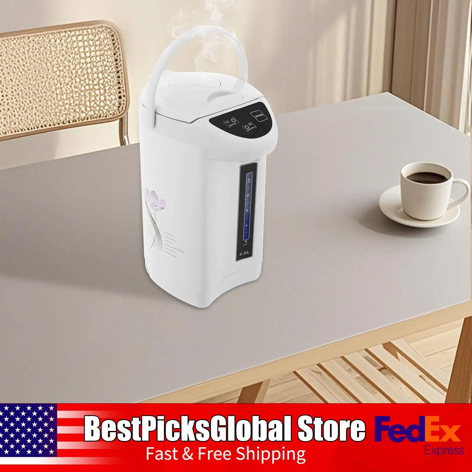 

750W Electric Water Kettle, White, 20 Min Fast Boil, 4L Water Heater Kettle with Portable Handle for Coffee, Tea, 110V