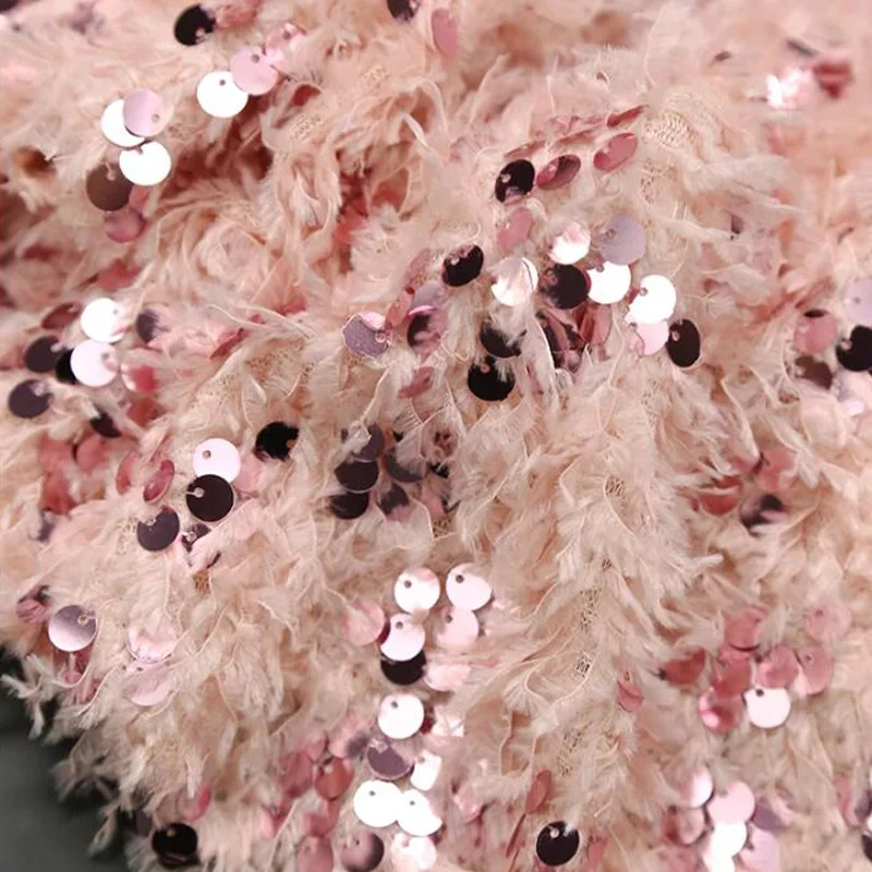 50/100cm Feather Fringe Sequins Embroidered Fabric for Formal Dress Creative Clothing Handmade DIY Sewing Lace Embroidery Fabric