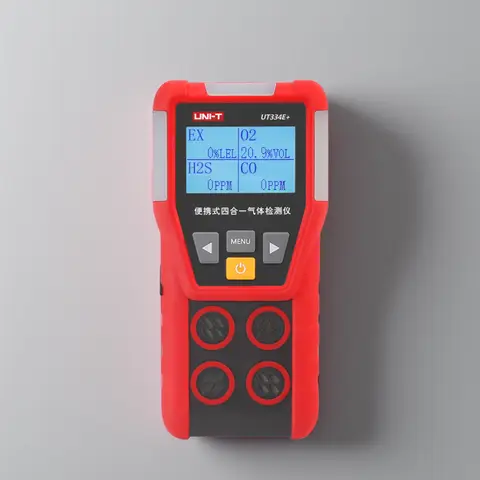 UNI-T 가스 누출 감지기, UT334E + 4 in 1, O2 H2S CO LEL 가스 분석기, 공기질 모니터