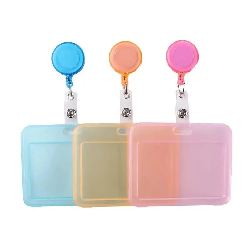 Retractable Pull Badge Holder With Chain Credit Cards Protector Transparent Card Cover Student Card Sleeves Bus Card Holder