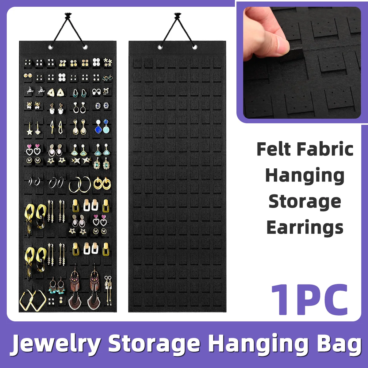 1PC Wall Mounted Jewelry Organizer Hanging Earring Display Rack Felt Storage Holder for Earrings Rings and Small Accessories