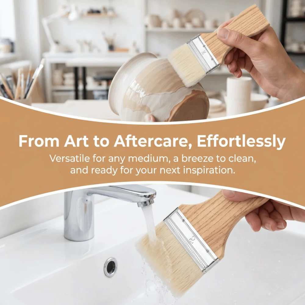 3/4Pcs Wooden Handle Flat Paddle Paint Brushes 2/3/4/5in Multipurpose Artist Painting Brushes Reusable Easy to Clean