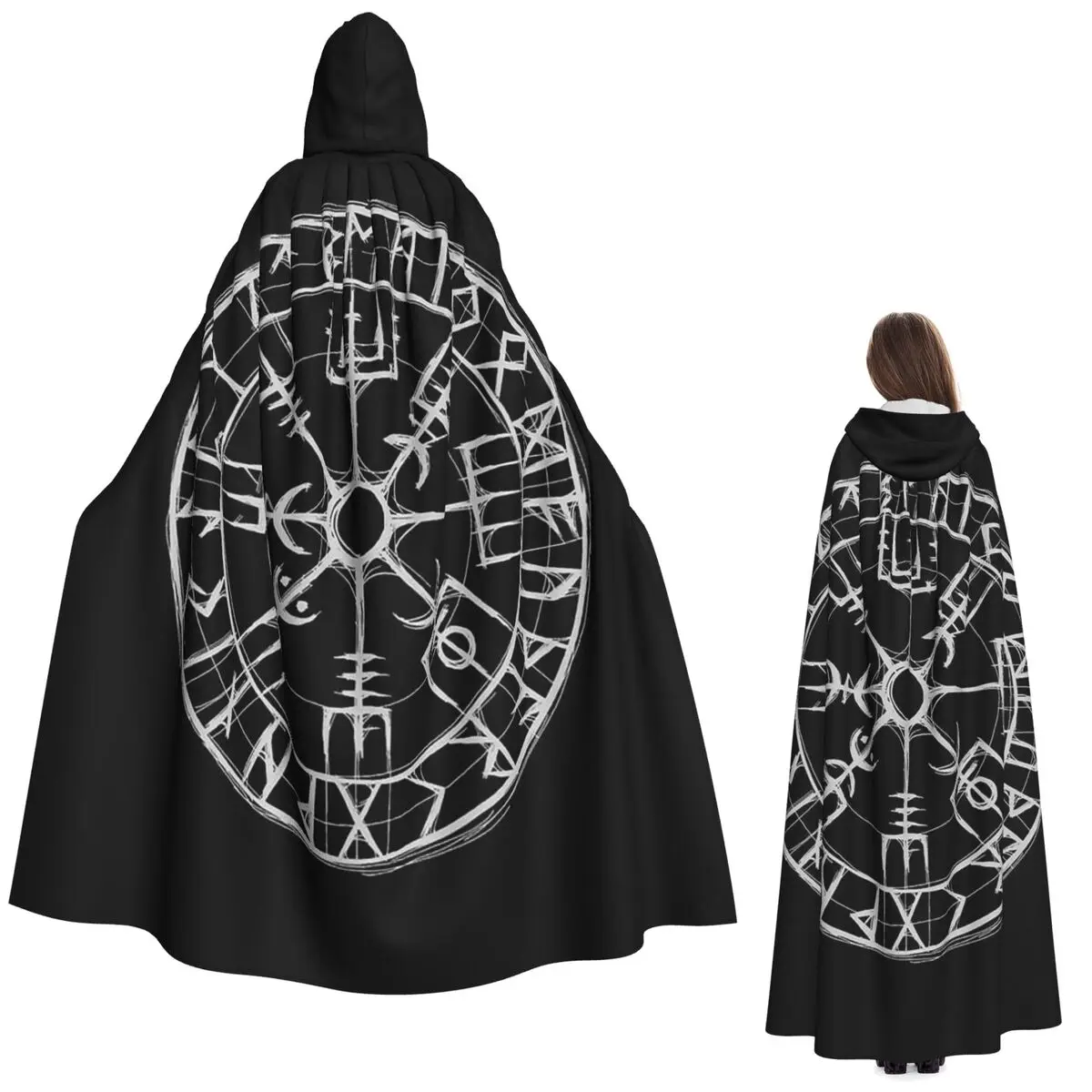 

Мантия с капюшоном в стиле викингов, щит Вегвисир, Вальхалла, средневековый костюм ведьмы, косплей, накидка для Хэллоуина, унисекс для взрослых