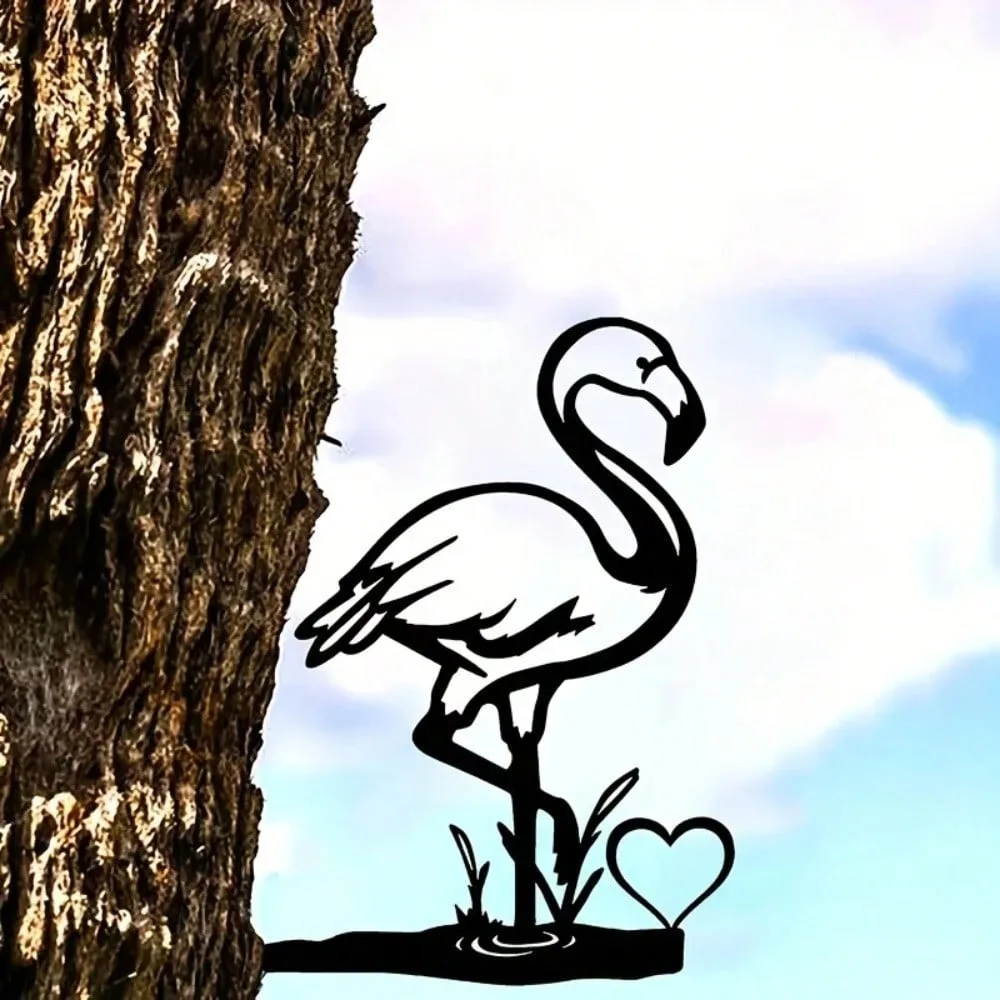 1 Stück ausgehöhltes Flamingo-Vogelschild aus Metall – Dekoration für Haus und Garten im Landhaus- und Außenbereich, ideales Einweihungsgeschenk für den Hof