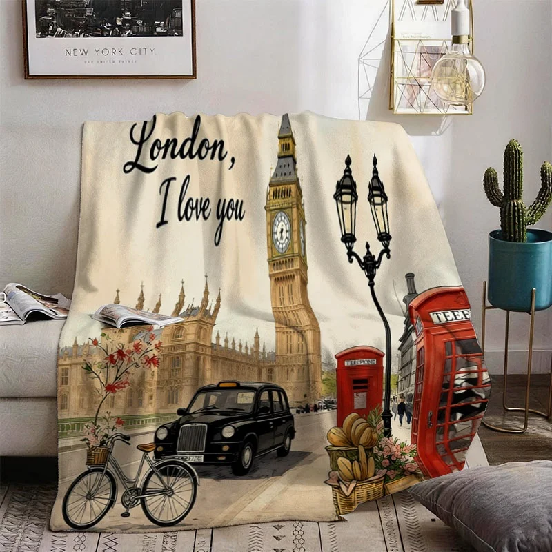 Cozy London Throw Blanket Gift for Lovers British Cityscape Big Ben UK Trip Decorative Wall Tapestry Plush Keepsake Decor