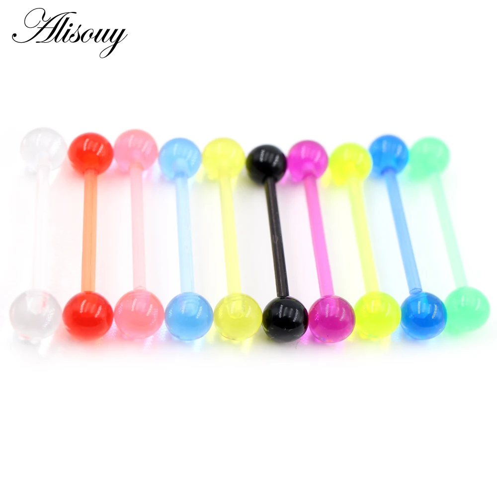 2 Pieces 14G 19mm Flexible Acrylic Straight Tongue Nipple Ring Retainer Tongue Piercing Barbell Piercing Body Jewelry