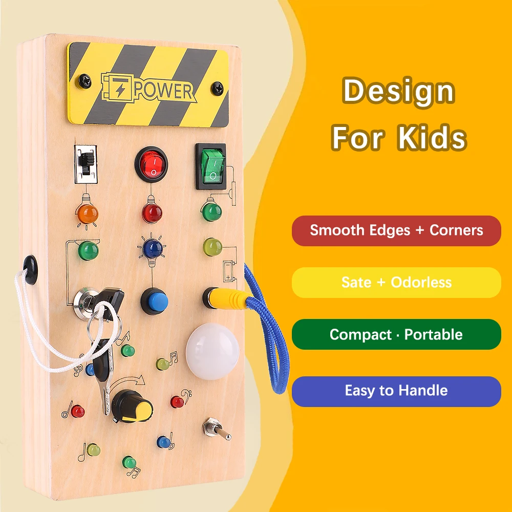 Travel Activities Children Games Wooden With LED Light Switch Light Switch Control Board Montessori Busy Board Sensory Toys