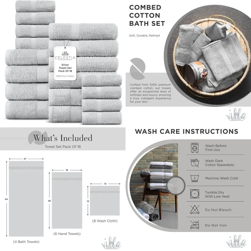 مجموعة مناشف حمام قطنية مستدامة: 18 مناشف حمام، 6 مناشف يد، 8 مناشف - ناعمة ماصة، قطن ممشط يدوم طويلاً #1