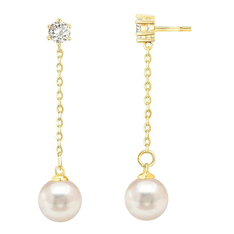 Huitan Zarte hängende Tropfen-Ohrringe für Damen, künstliche Perlen-Anhänger, Zubehör für Hochzeit, glänzender Zirkonia-Schmuck für Verlobung