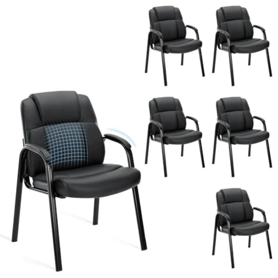

Waiting Room Chair, Leather Office Desk Reception Guest Stationary Side Chairs with Padded Arms for Home Conference Lobby Area