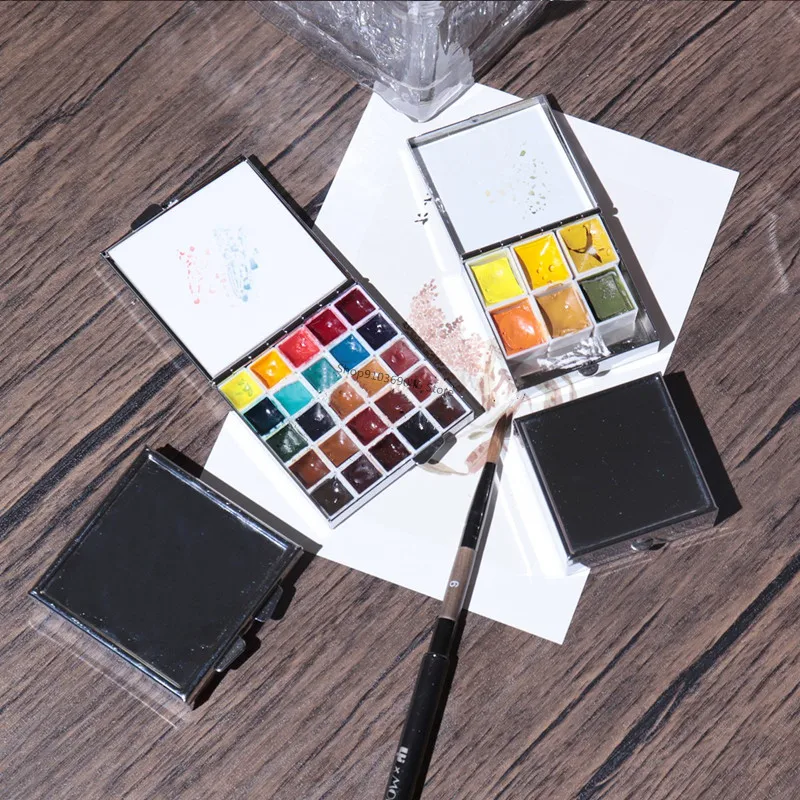 Empty Portable Watercolor Paint Box Metal Watercolor Sub-packing Box Pigment Moisturizing Box Sketch Painting Art Supplies