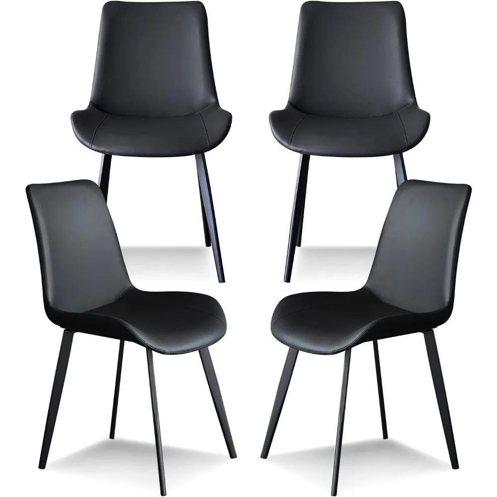 

Dining Chairs Set of 4 Black Faux Leather for Kitchen Dining Room, Comfortable Mid Century Modern Chair with Metal Legs,