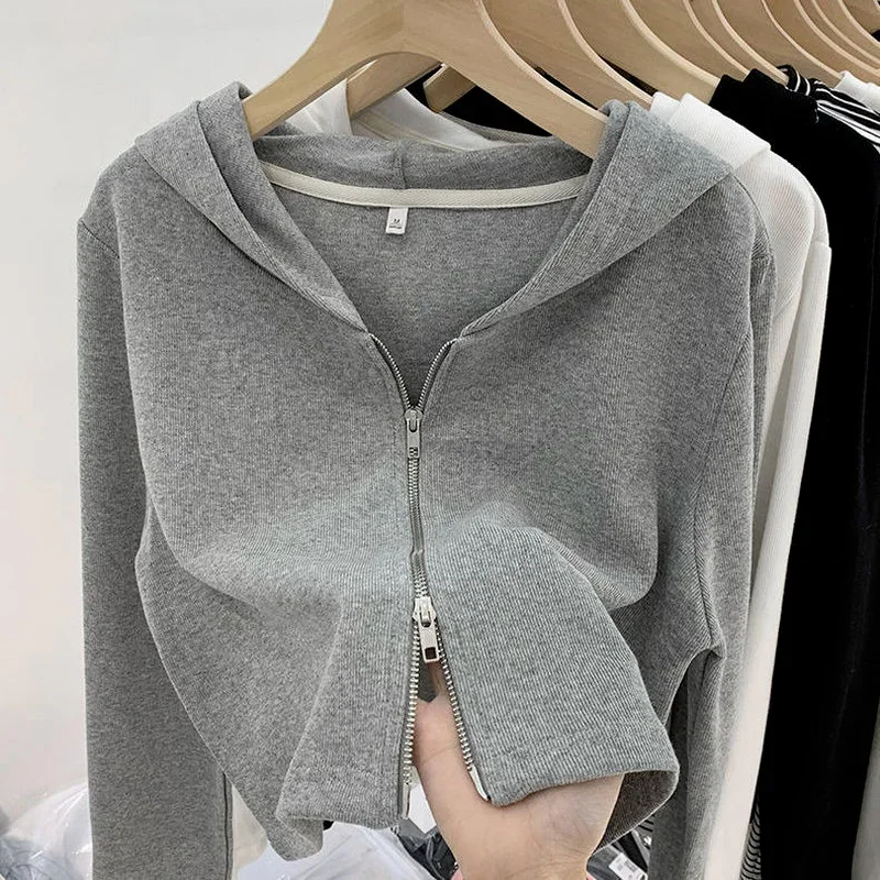 2024 Spring Women Zip-up Cardigan Jacket Zoravcky Basic Coat Jogger Short Sport Coat Outwear Mujer Hoddied Crop Top Femme Casual