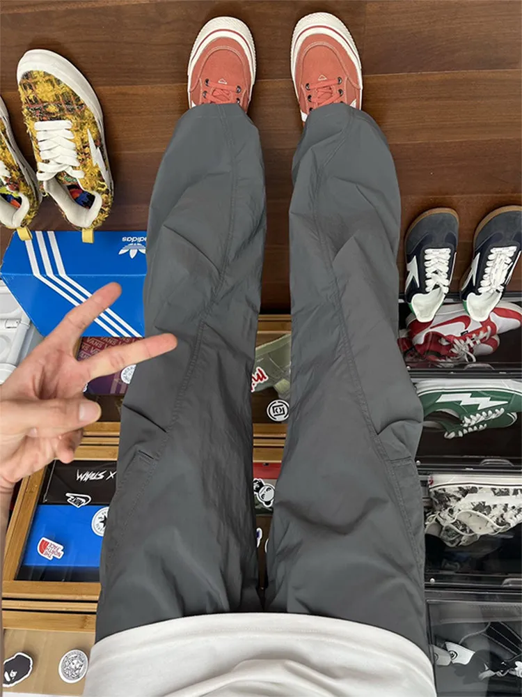 Lightweight Summer Men's Paratrooper Work Pants Bell Bottom Soft  Quick Dry Casual Straight Leg Trousers Youth Fashion