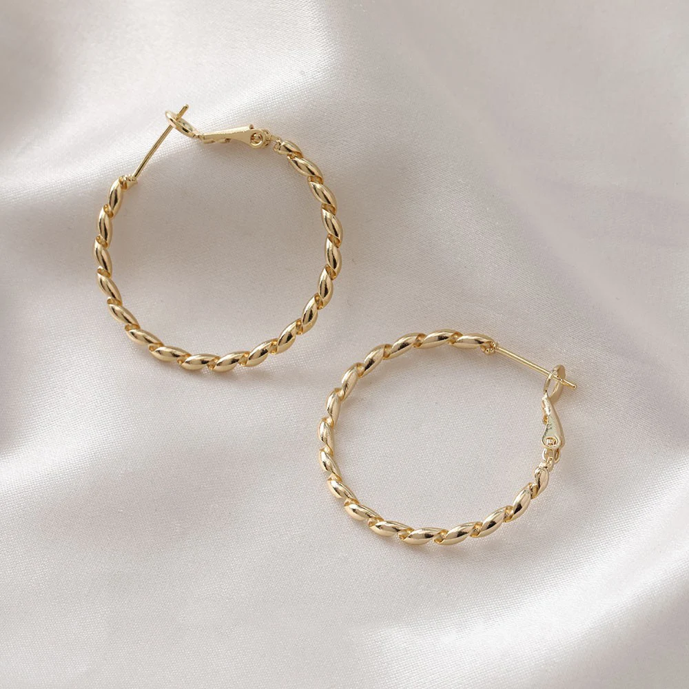 4PCS Simple Twist 14K Gold Plated Brass Ear Loop Earrings DIY Making Supplies Material Accessories