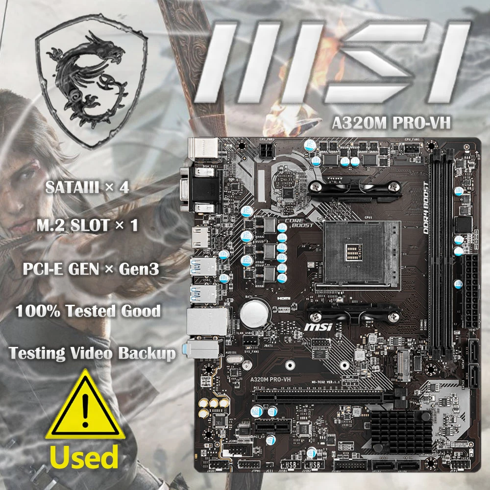 Used A320M AM4 Motherboard MSI A320M PRO-VH MotherboardFor RYZEN 5 5600X Cpus DDR4 32GB USB3.1 VGA PCI-E 3.0 Micro ATX