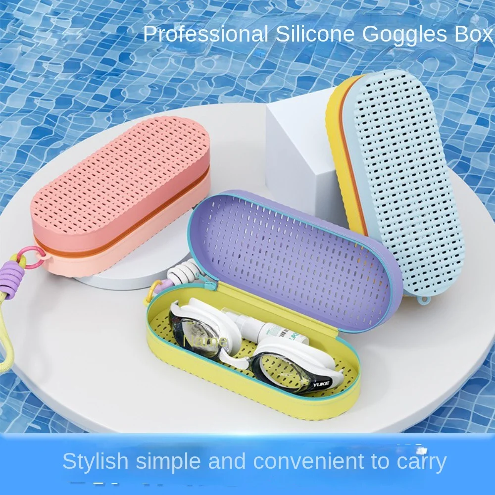 

Zipper Swim Goggle Case Waterproof Soft Silicone Glasses Box Breathable with Drain Hole Swimming Goggles Storage Box