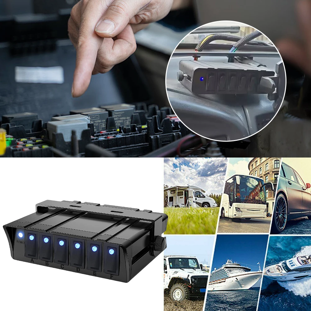 

Switch Box Rocker with LED Light Indicator 40A 12V Car Switch Panel ON OFF 6 Gang Buttons for Boat Truck Trailer Caravan Marine