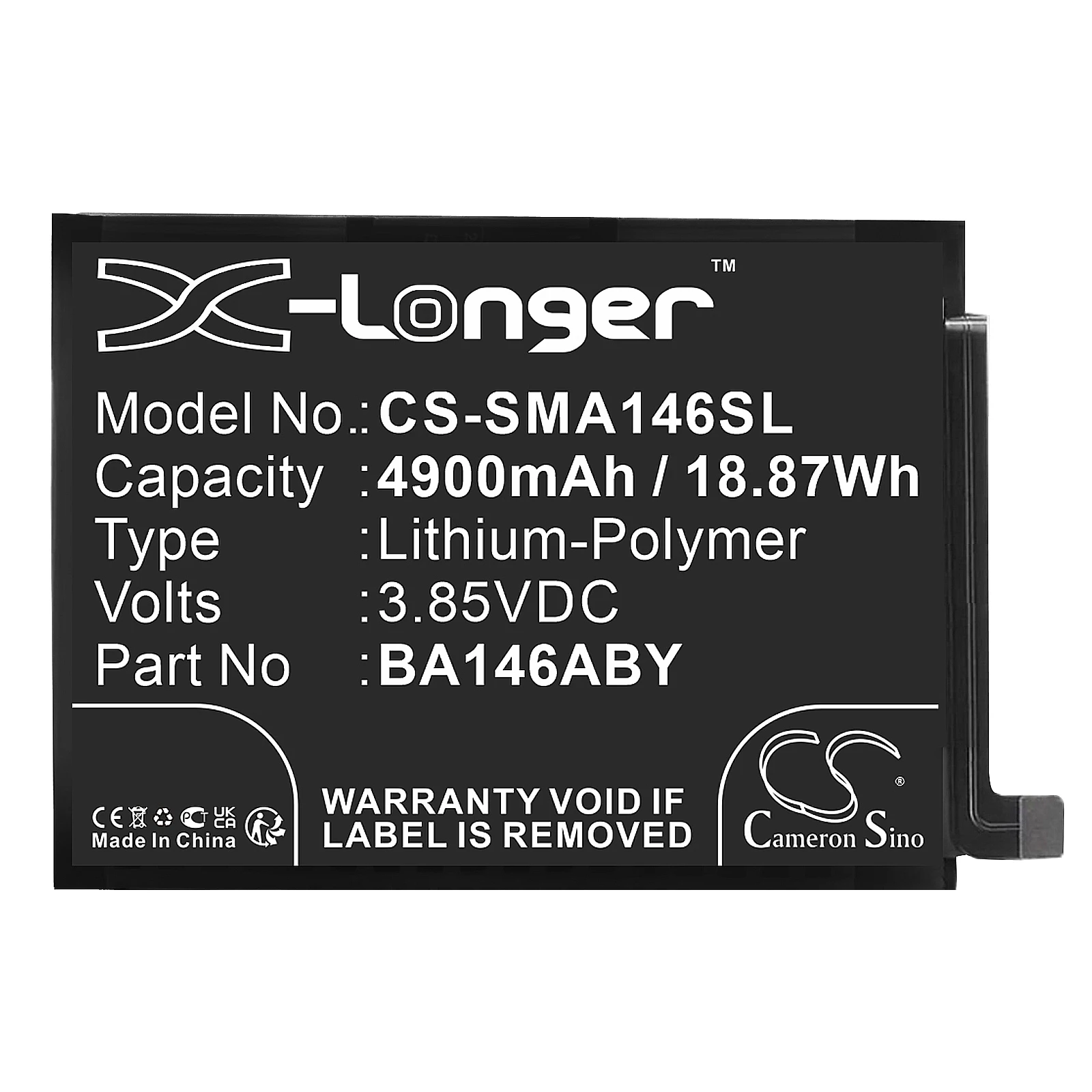 CameronSino 4900mAh Battery for Samsung EB-BA146ABY GH43-05150A WT-S-W1 Galaxy A14 5G  SM-A146M Galaxy A14 5G 2023 SM-A146M/DS