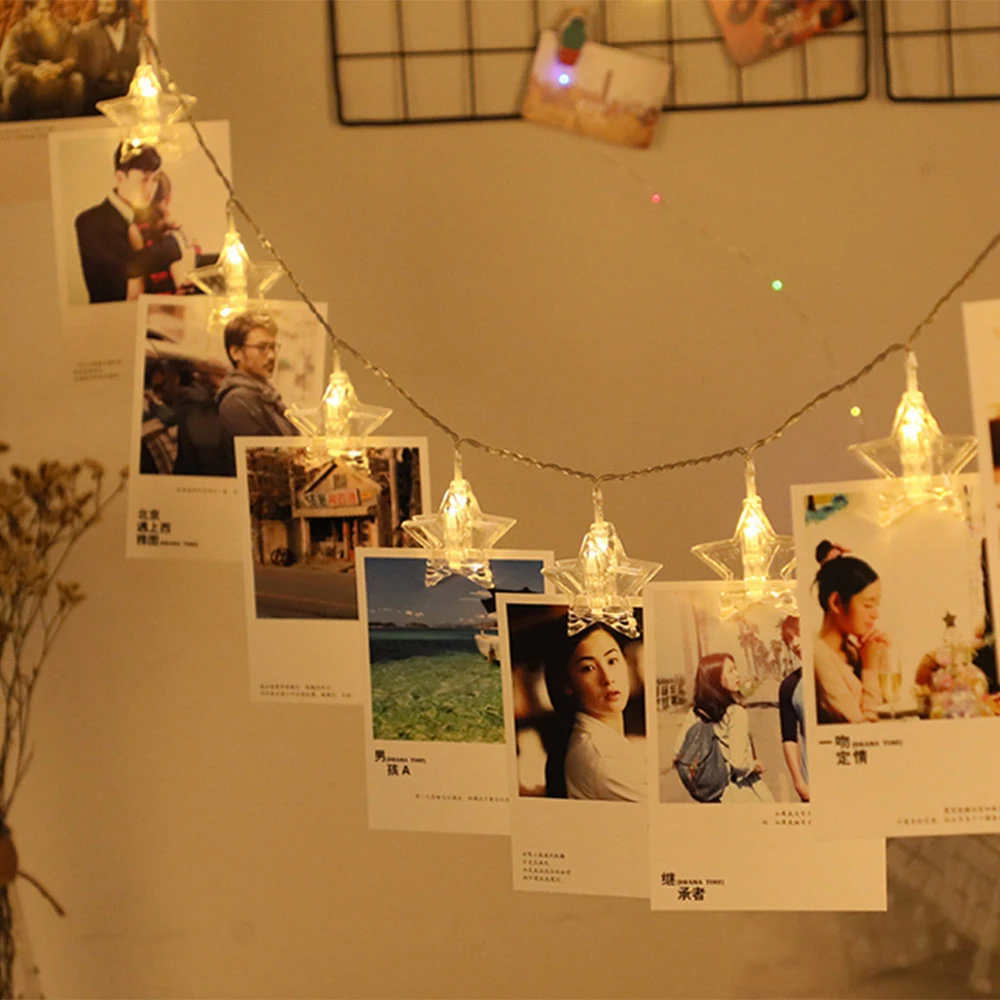 3M 10M LED Star Photo Clip Fata String Light USB Alimentato a batteria Bianco caldo 10 20 40 80 LED / m Decorazione della stanza della festa di Natale