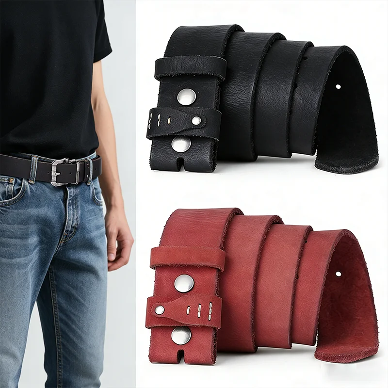 BISON DENIM Men's Top Layer Cowhide Leather Belt Strap Without Buckle Durable Replacement Belt Waistband Vintage Jeans Belt