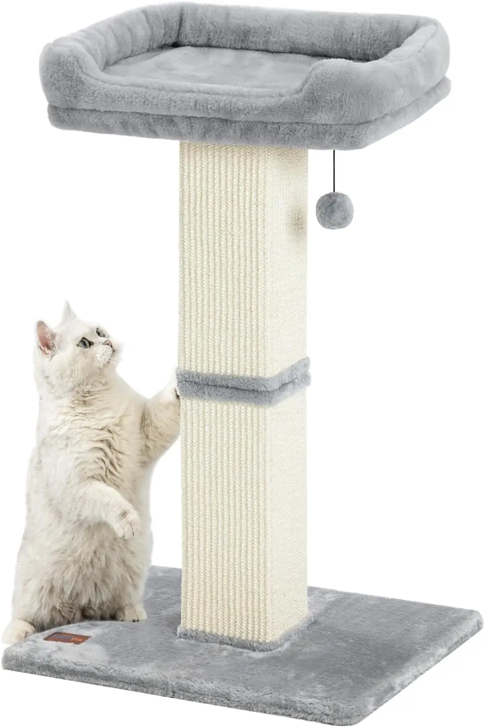 Rascador de sisal para gatos de 32 pulgadas con percha de felpa y funda de cama extraíble, gris claro para gatos de interior