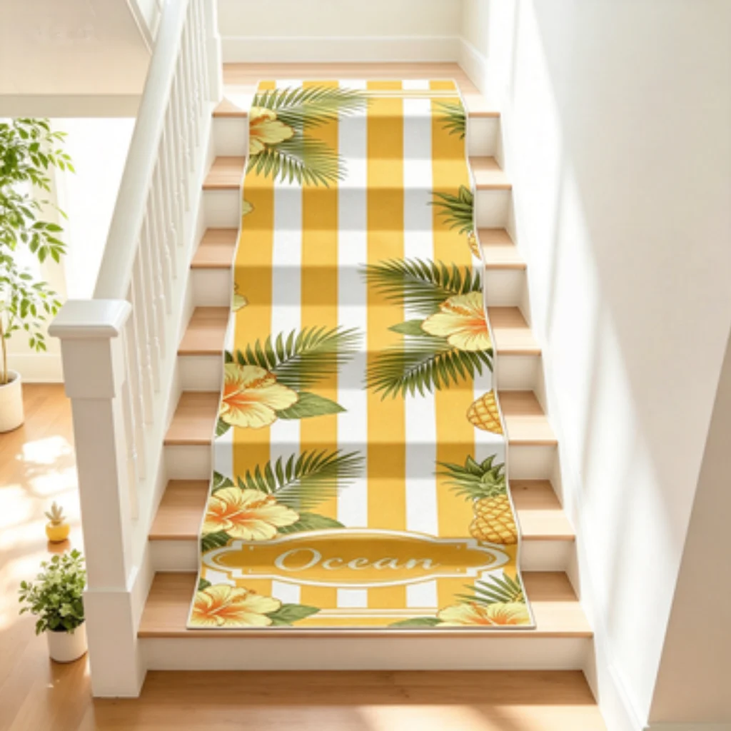 Self-adhesive Long Stair Runner Mat, Noise-dampening Anti-slip Freely Tailorable Washable Stair Step Protector.