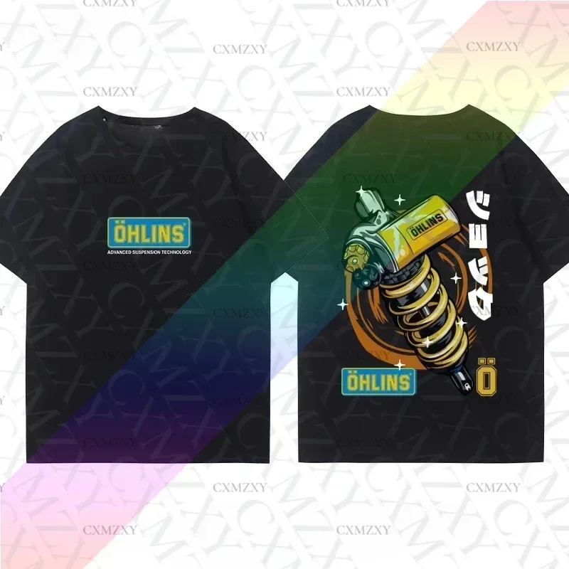 Summer Fashion Cotton OHLIN Motorcycle Shock Absorber Modified T-shirt Clothes Casual Trendy Brand Car Club Short Sleeves view 2