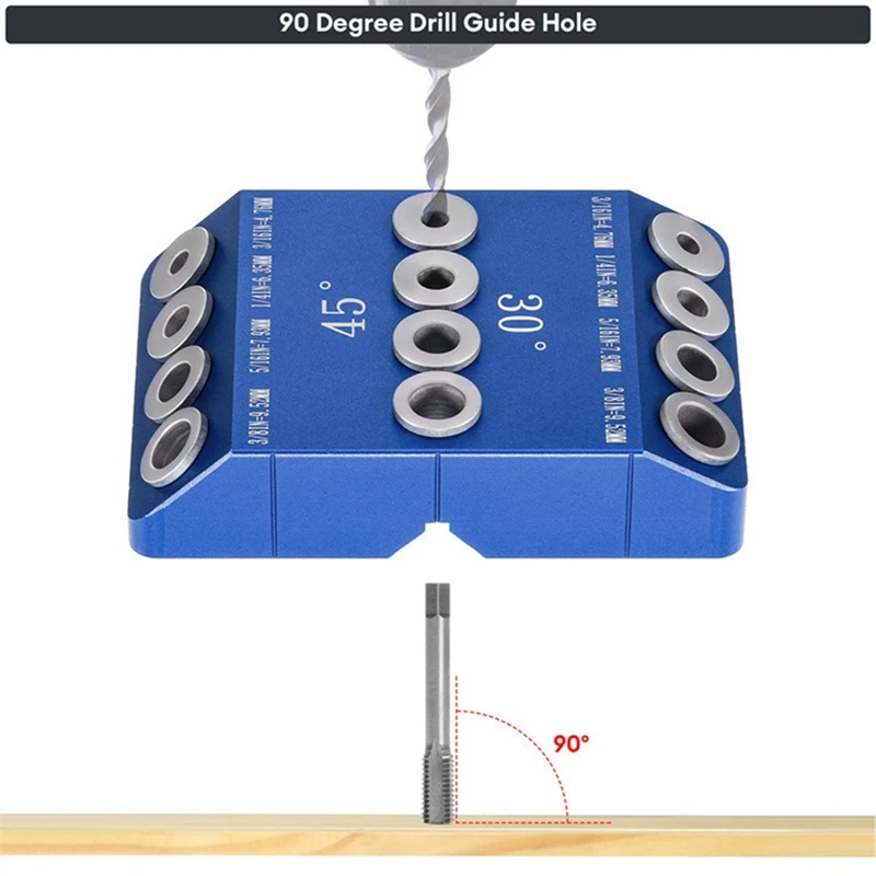 1 sztuka 30 °/45 °/90 ° lokalizator dziurkowania niebieski ukośna dziura ze stopu aluminium do obróbki drewna pionowa płyta wiertarka