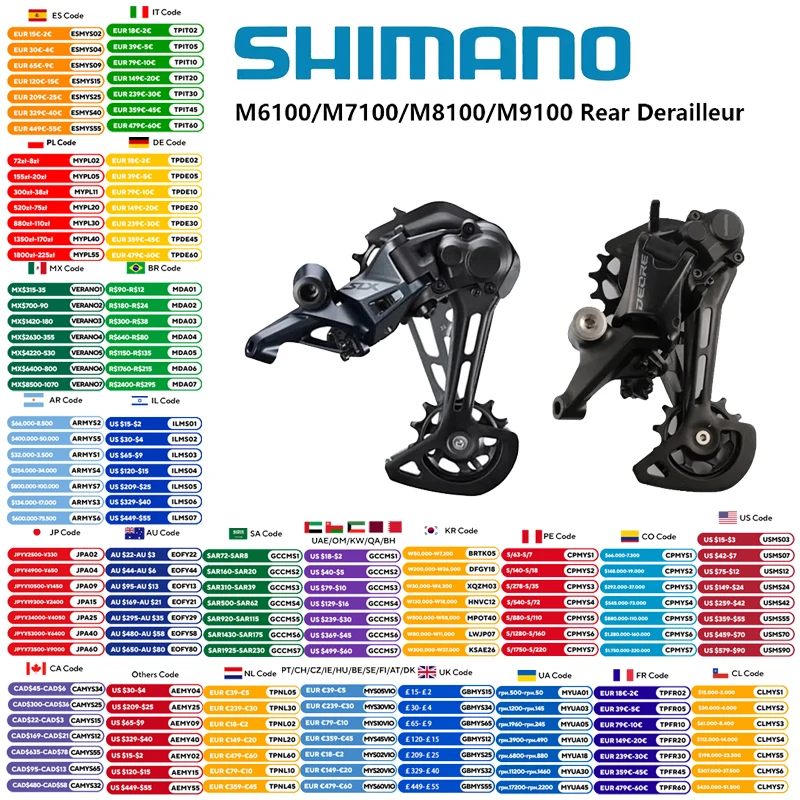 SHIMANO DEORE SLX XT RD XTR M6100 M7100 M7120 M8100 M8120 M9100 12S SGS Przerzutki tylne MTB Przerzutki 12-biegowe do rowerów górskich