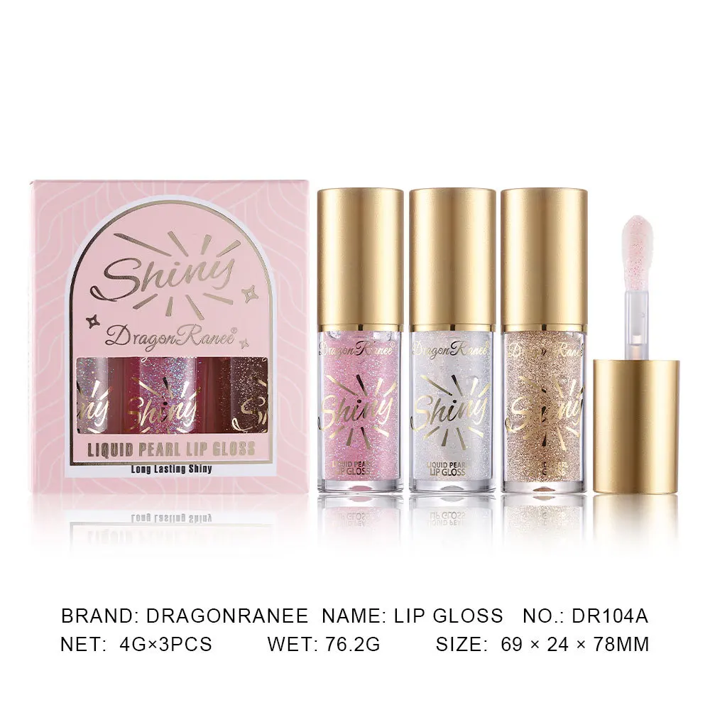 Spiegel Parelmoer Lip Nectar Lip Lip Lip Glazuur Set Glitter Vochtinbrengende Fijne Glitter Drievoudige Kleur Lipgloss Set