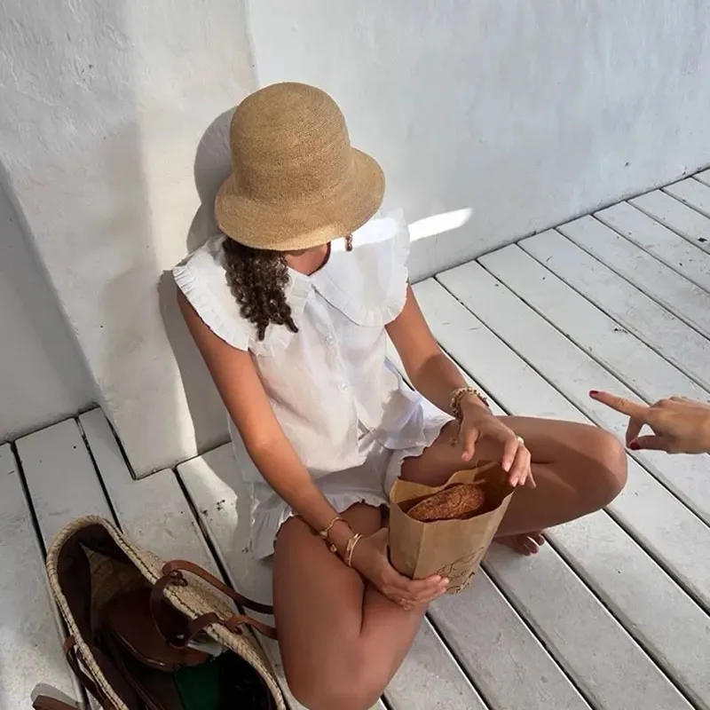 Designer Natur-Raffia Sonnenhüte für Damen Sommerurlaub Mode Strandhut Damen Reise Sonnenschutz Atmungsaktiver Fischerhut