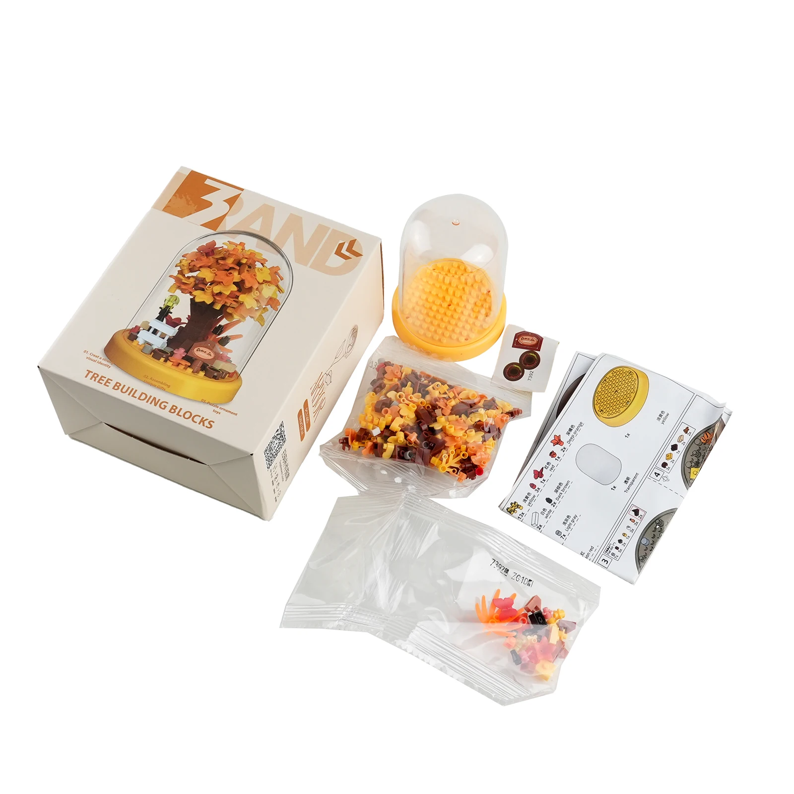 Juego de construcción de casa de árbol de hojas de otoño, 280 Uds., maceta de micropartículas, planta con vitrina transparente, regalo de decoración DIY