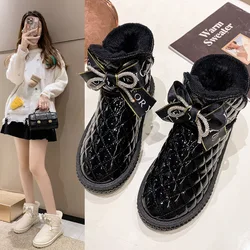 Women's Rubber Boots Plush Winter Footwear Luxury Designer Female Shoes Boots-Women Crystal Flat Heel Australia Round Toe Rain