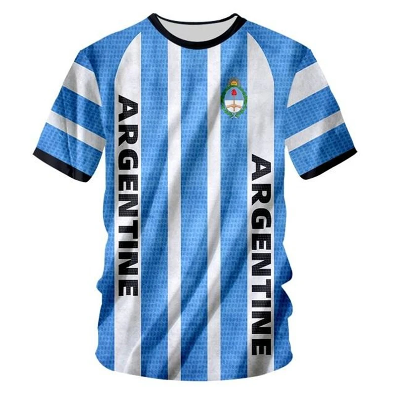 Fashion Argentina Flag Printed T-shirt National Emblem Pattern Streetwear Shirts Simple Striped Daily Casual Men Women Tee Top