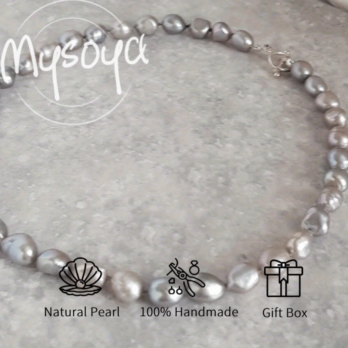 

Ожерелье MYSOYA из серого пресноводного жемчуга барокко 7-8 мм с подарочной коробкой для него/нее на каждый день/на день рождения/на свадьбу