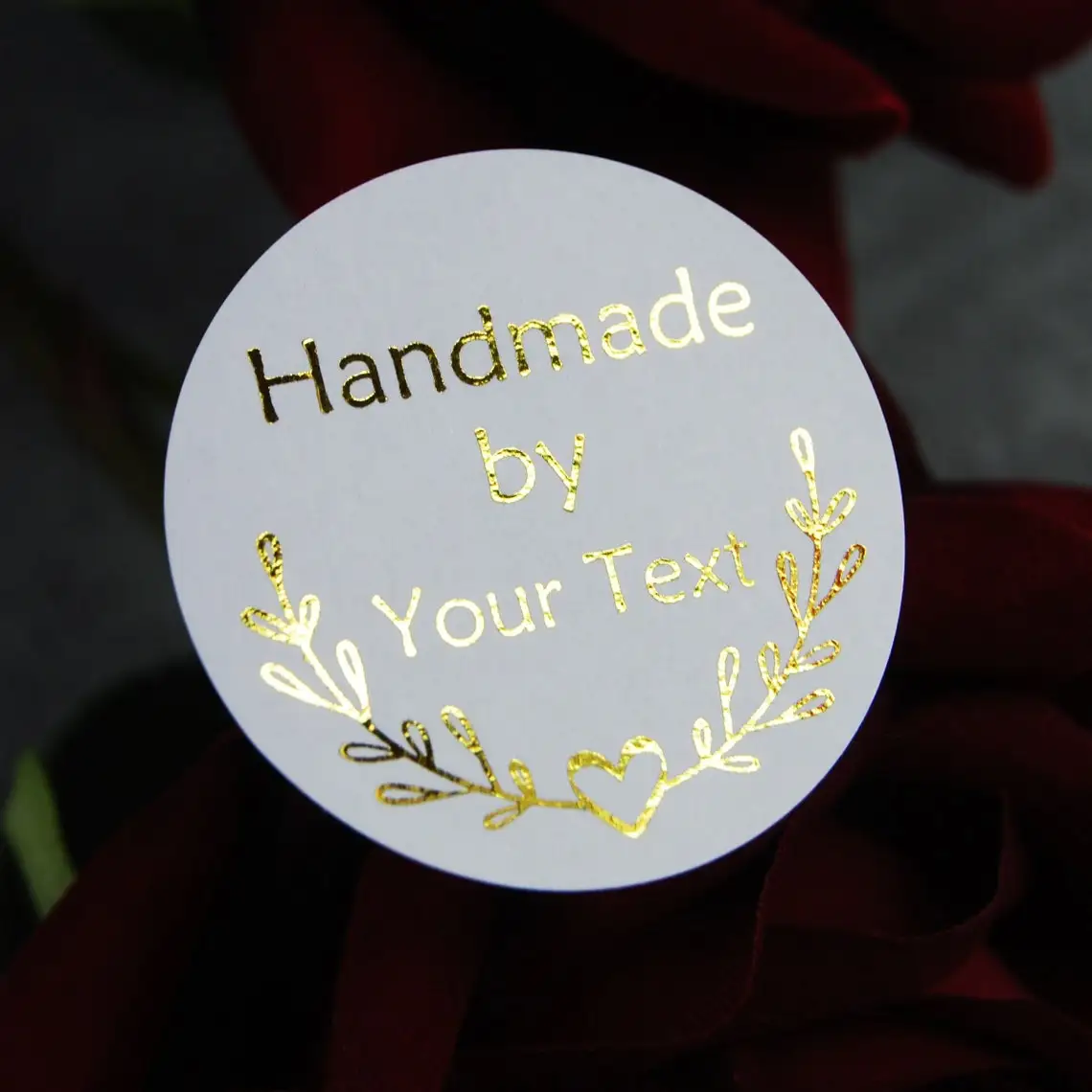 

Handmade By Round Stickers - Personalised with Love - Thank you Stickers for Small Business, Gold Foil Silver Labels,Custom,100